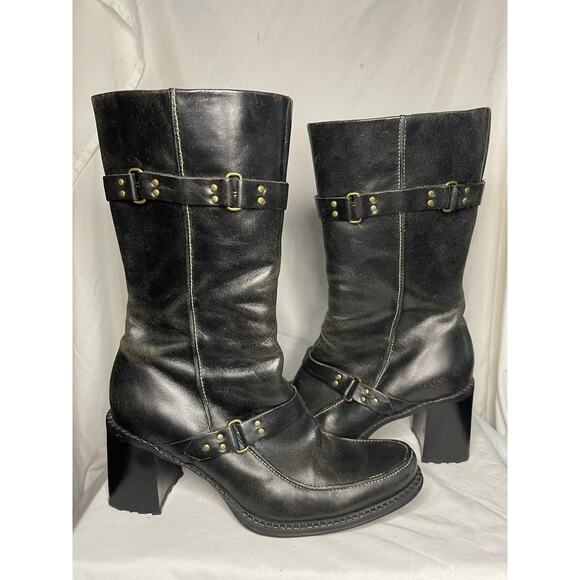 Indigo By Clark’s Leather Boots Women’s Size 6.5 Black Buckle Side Zip Heel Soft - Picture 8 of 16